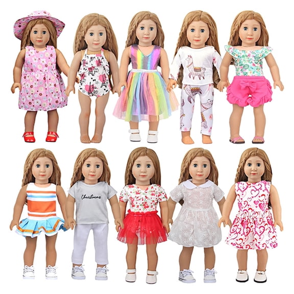 A Pack 10 Sets of 18 Inch American Doll Clothes, Including 10 of Doll Clothing Dress Outfits for 43cm baby newborn for Gift Dolls, Birthday Gifts for Kids