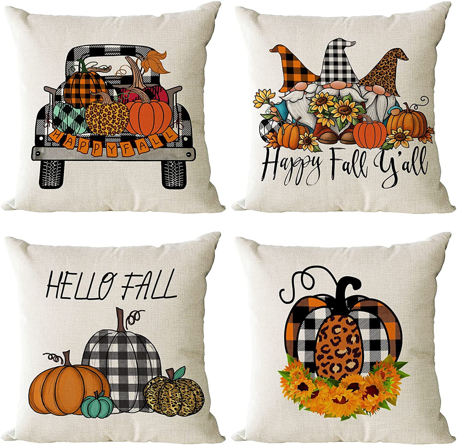 Fall Pillow Covers 12x20,Linen Autumn Farmhosue Leopard Buffalo Plaid Pumpkin Welcome Couch Fall Throw Pillow Covers for Sofa,Bedroom Outdoor Cute Cusion Case Harvest Home Decoration