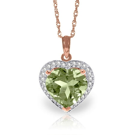 ALARRI 3.39 Carat 14K Solid Rose Gold Elizabeth Green Amethyst Diamond Necklace with 24 Inch Chain Length.