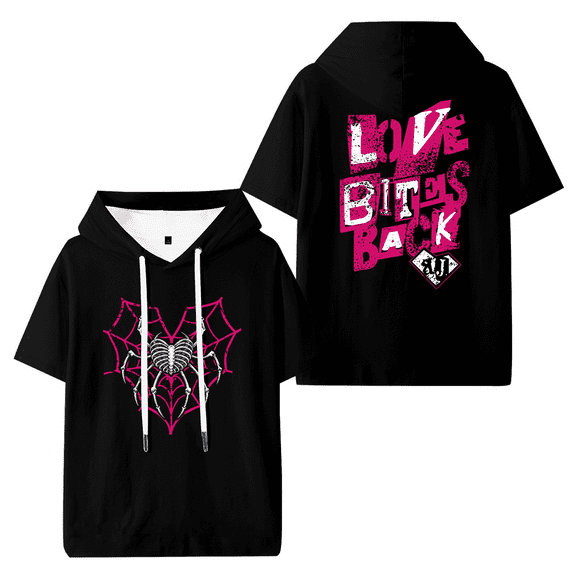 AJ Lee Love Bites Back Hooded T-shirt Short Sleeve Women Men Casual Streetwear Tee