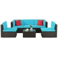 thumbnail image 3 of Walsunny 6 Pieces Patio Furniture Sets Outdoor All-Weather Sectional Patio Sofa Set PE Rattan Manual Weaving Wicker Patio Conversation Set Blue, 3 of 7