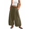 thumbnail image 4 of Holzkary Women's Balloon Pants Elastic High Waist Wide Leg Loose Pleated Harem Pants Summer, Casual Pants with Side Pockets for Spring Fall Summer Beach Vacation and Travel Army Green Xxl, 4 of 6