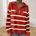 thumbnail image 2 of Arlun Womens Quarter Zip Striped Sweaters Casual V Neck Long Sleeve Knit Collared Pullovers Loose Fit Comfy 2025 Winter Fall Fashion Sweater Tops Red One Size, 2 of 4
