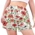 thumbnail image 2 of Women's Satin Pajama Shorts Red Floral with Birds with Pockets, Elastic Waist Sleep Lounge Shorts, 2 of 7