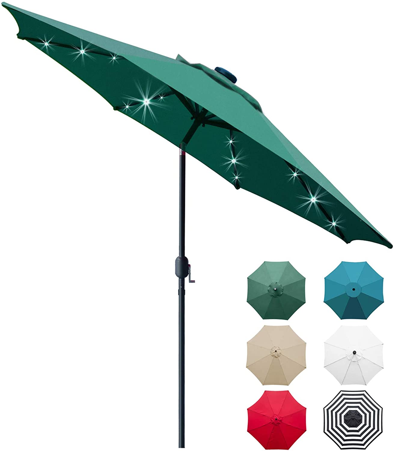 Sunnyglade 9/' Solar 24 LED Lighted Patio Umbrella with 8 Ribs//Tilt Adjustment an