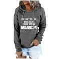 thumbnail image 2 of Jinhomg Womens Letter Print Sweatshirt Lightweight Comfy Long Sleeve Drawstring Hoodies Casual Loose Kangaroo Pocket Pullover Tops with Drawstring Gray S, 2 of 6