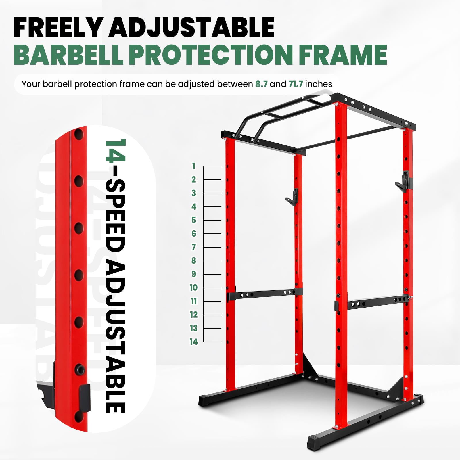 Multi-Functional Power Rack 660 Lbs,Red Squat Rack With Pull-Up Bar,Adjustable Height And Thickened Steel Frame,Gym Power Cage For Home Gym Or Powerlifting,Red