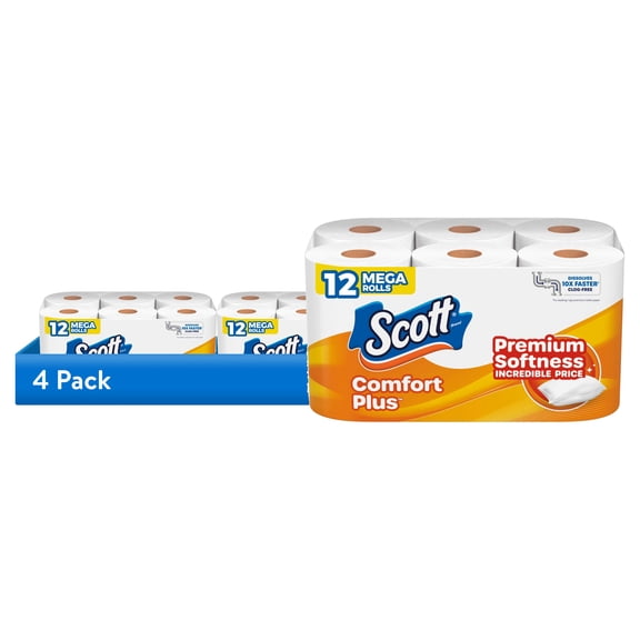 (4 pack) Scott ComfortPlus Toilet Paper, 12 Mega Rolls