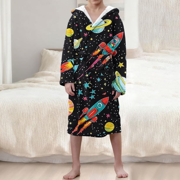 Ropa de cama Ropa infantil Albornoz grueso con capucha alargado Pijamas de terciopelo para niñas Camisón de poliéster para niñas
