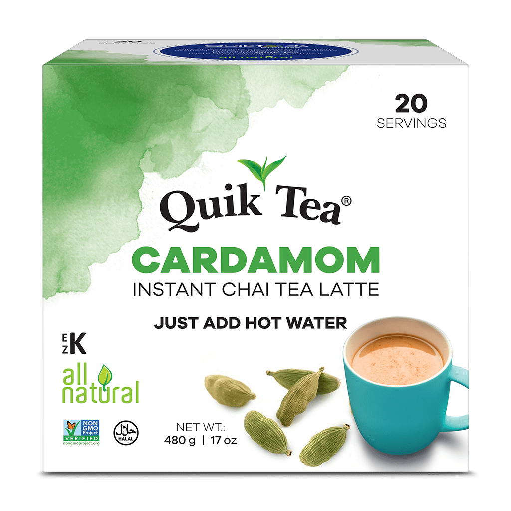 Quik Tea Cardamom Instant Chai Tea Latte - 20 Count Single Box - Superfood Antioxidant, Digestion Tea All Natural Single Serve Pouch of Instant Chai - Just add hot water