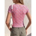thumbnail image 3 of BTFBM Floral Square Neck Tops for Women Trendy Summer Outfits Short Sleeve Shirts Boho Top Beach Vacation Clothes, 3 of 7