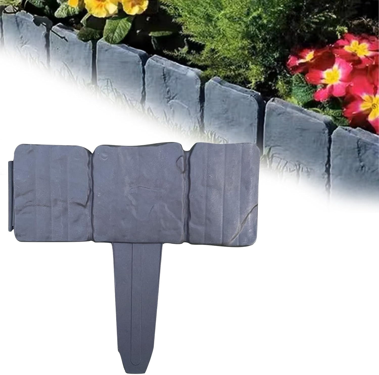Imitation Stone Garden Fence,Stone-Like Garden Edging Border,Stone Landscape Edging,Landscape Decor Decorative Panels Flower Bed Path Lawn Outdoor Picket Yard Grass Edge (Black, 20PC)
