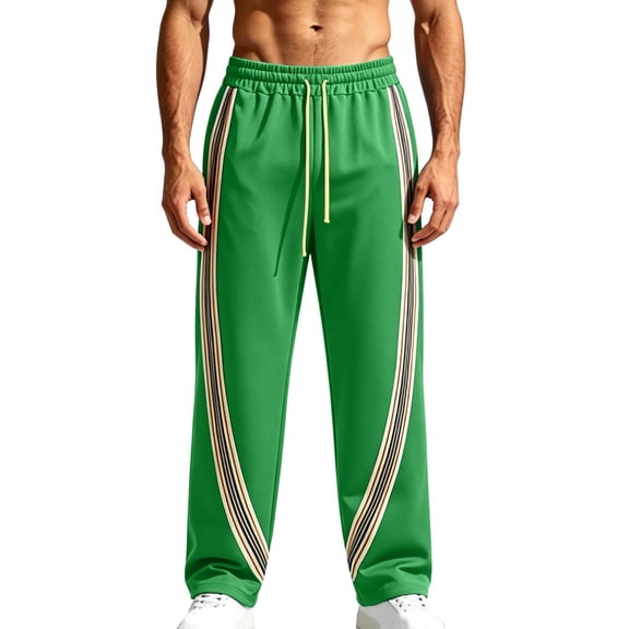 Mens Trendy Striped Sweatpants Flowy Wide Leg Pants Running Workout Casual Green S