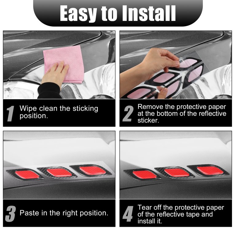 XHMotor 3D Reflective Stripe Stickers (6pcs) – Red, Carbon Fiber Look For Car Fenders & Bumpers