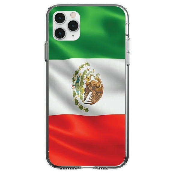 DistinctInk Clear Shockproof Hybrid Case for iPhone 13 PRO (6.1" Screen) - TPU Bumper, Acrylic Back, Tempered Glass Screen Protector - Red White Green Mexican Flag Mexico