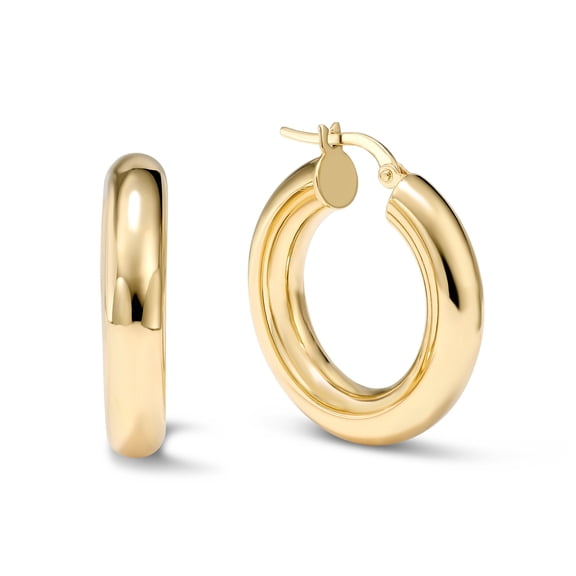 14K Yellow Gold Round Gold Hoop Earring for Women | High-Polish, 1 Inch Diameter, Ultra Chunky (5mm)| Real Gold, Stamped for Authenticity