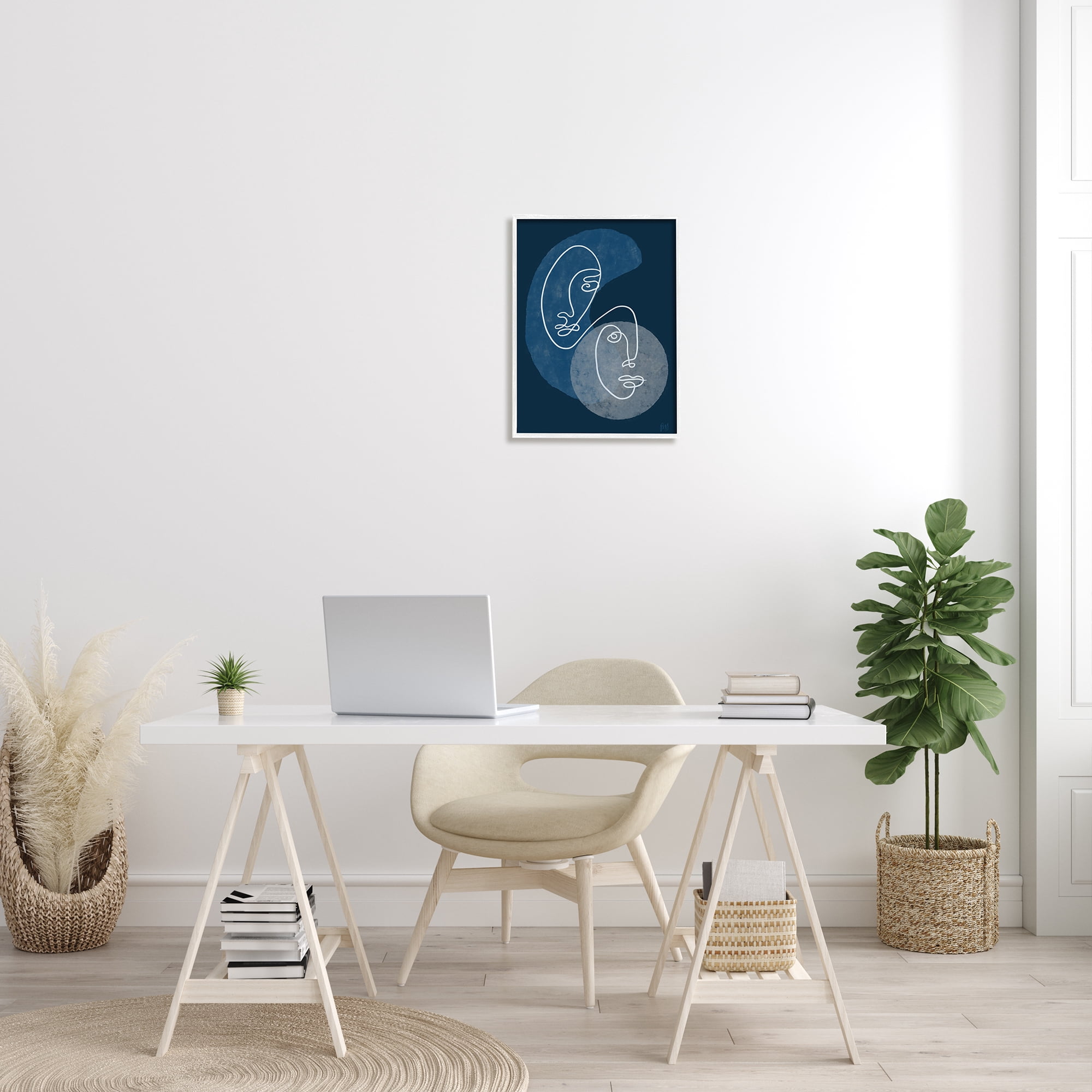 Stupell Indtries Two Faces Line Abstraction Groovy Deep Blue Shapes,16 x 20,Design by Birch&Ink