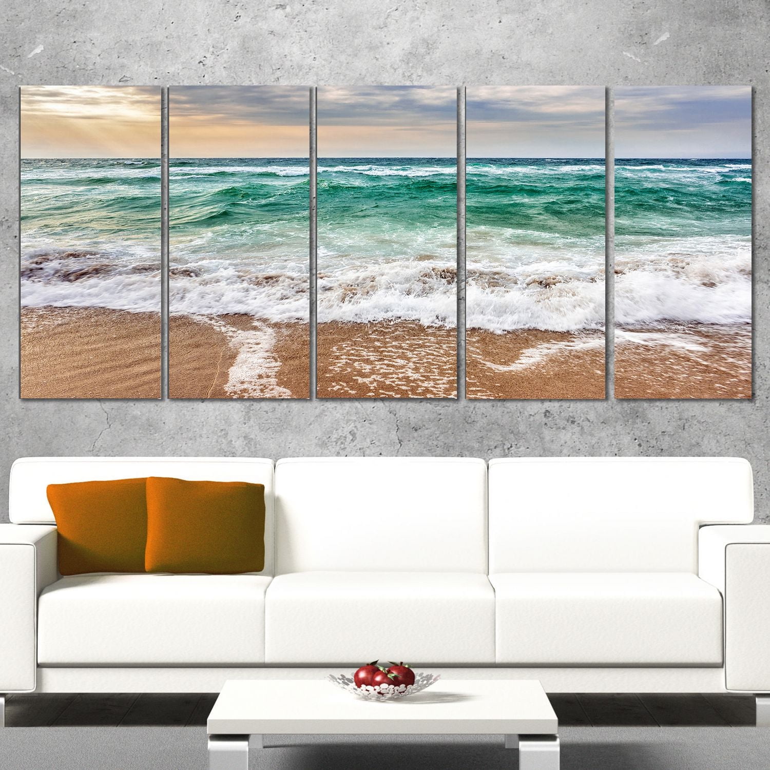 Design Art Crystal Clear Blue Foaming Waves Seashore Canvas Wall Art