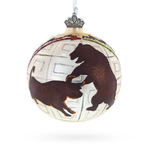 Bull and Bear Stock Market Glass Ball Christmas Ornament 3.25 Inches