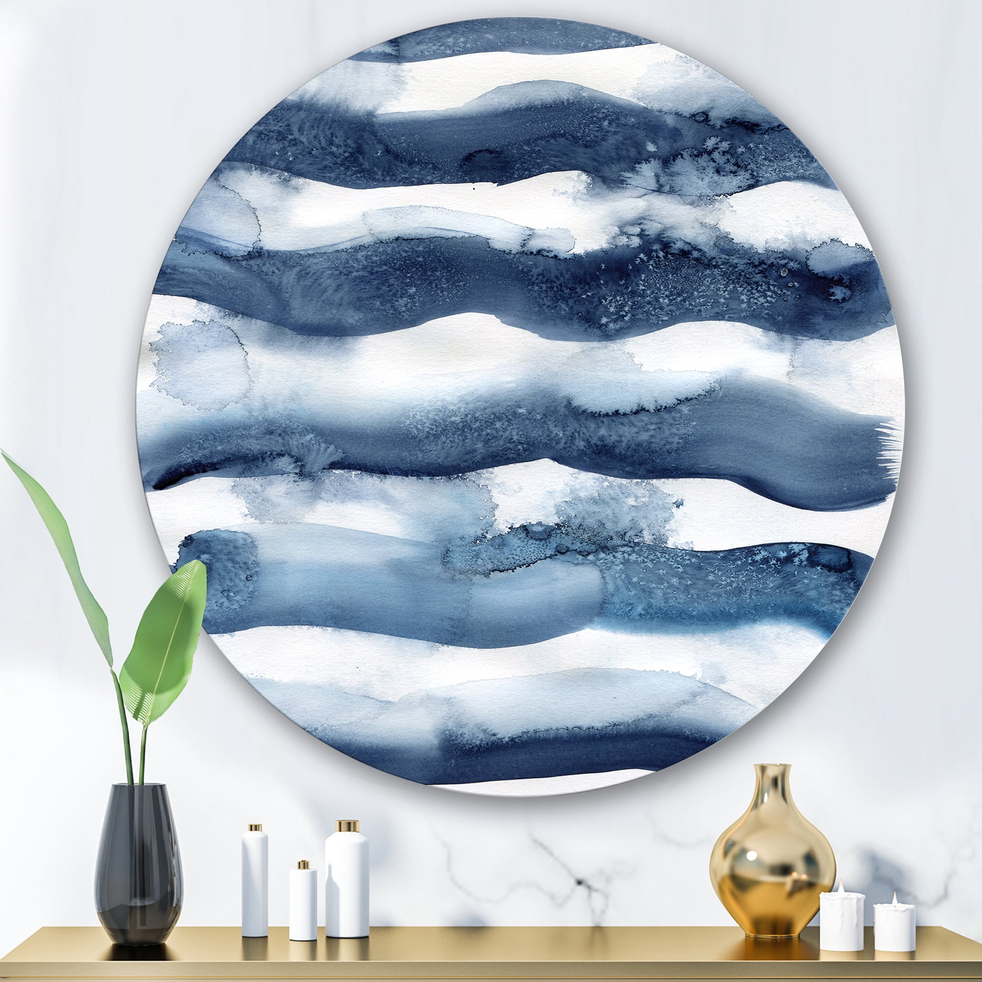 Designart 'Abstract Blue Classic Waves' Modern Circle Metal Wall Art 36x36 - Disc of 36
