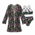thumbnail image 5 of Wancir 3pcs Set Women Bikini with Cover Up Swimsuit Floral Print Bottom Knotted Front Top High Waisted Swimwear, 5 of 9