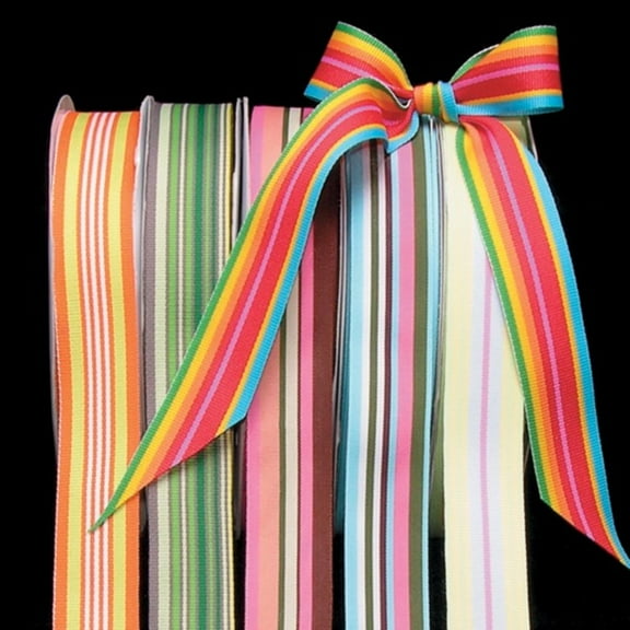 The Ribbon People Rainbow Striped Grosgrain Woven Craft Ribbon 1" x 55 Yards
