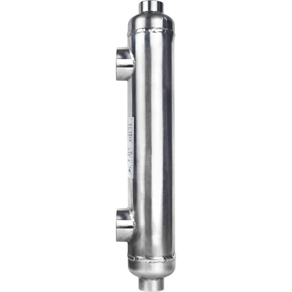 WiseWater Pool Heat Exchanger 155kBtu Stainless Steel 316L Same Side Ports 1 1/2" & 1" FPT for 11,900 Gallon for Spa/Solar/Pool Heating