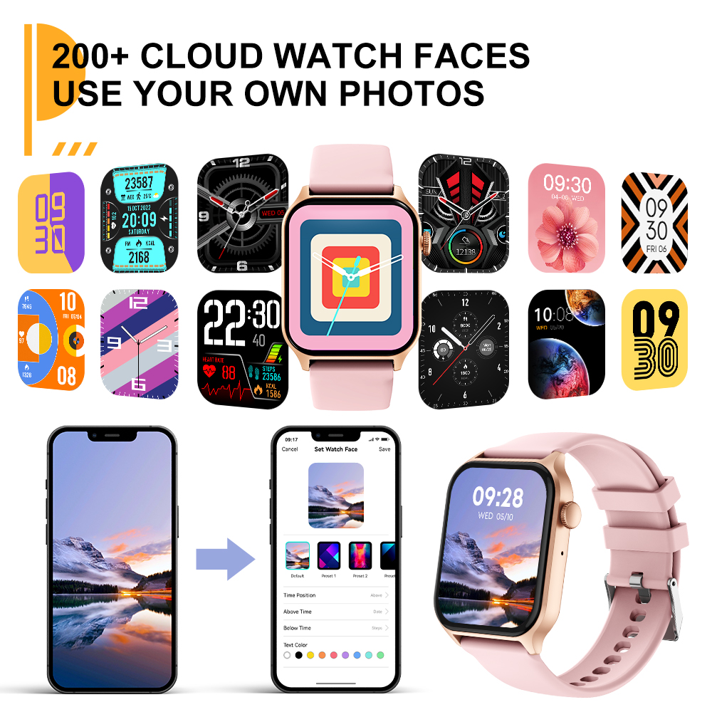 Smart Watches for Women, 4.6CM'' Outdoor Digital Fitness Watch with Multi-Function for Fitness, Daily Use, Compatible with IOS & Android-Pink