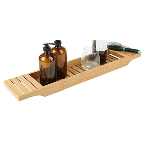 Mind Reader BATHCAD-BRN Bathroom Shower Caddy Organizer for Shampoo, Soap, Razors, and Much More Bamboo Bathtub Tray, Brown