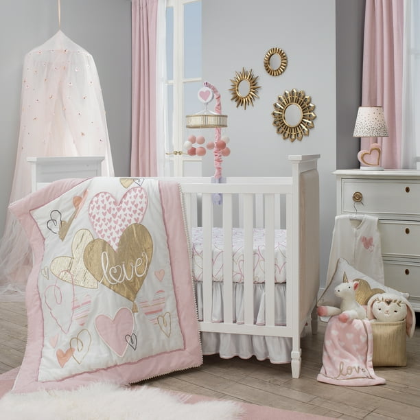 Lambs Ivy Layla Pink Gold Hearts Love 4 Piece Nursery Baby