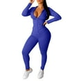thumbnail image 2 of ZAZYULZ Outfits for Women Ladies Zip Hooded Two Piece Activewear Long Sleeve Top And Casual Pants Set(Blue,L), 2 of 4