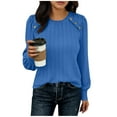 thumbnail image 6 of Women's Textured Knit Long Sleeve Top Shirt Blouse with Ribbed Waistband Loose Fit Casual Elegant Fall Winter Fashion | CSEONE,Blue XL, 6 of 8