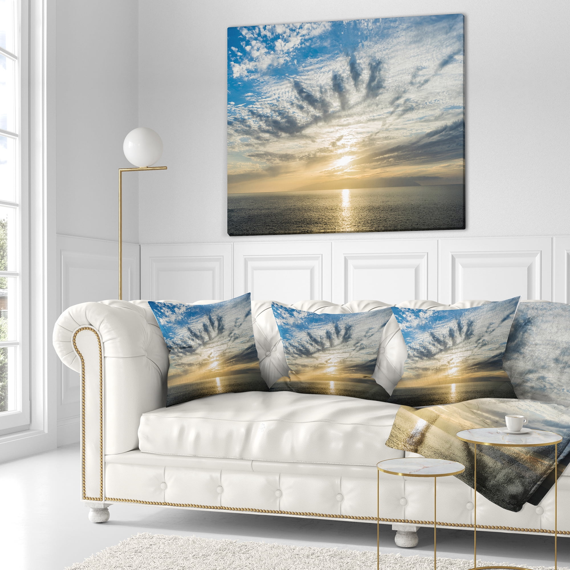 Designart Sunset Sky above Atlantic - Oversized Beach Throw Pillow - 16x16