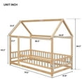 thumbnail image 5 of Twin Size Floor Wooden Bed with House Roof Frame, Safety Fence Guardrails Bed for Kids, Infant, Natural, 5 of 9