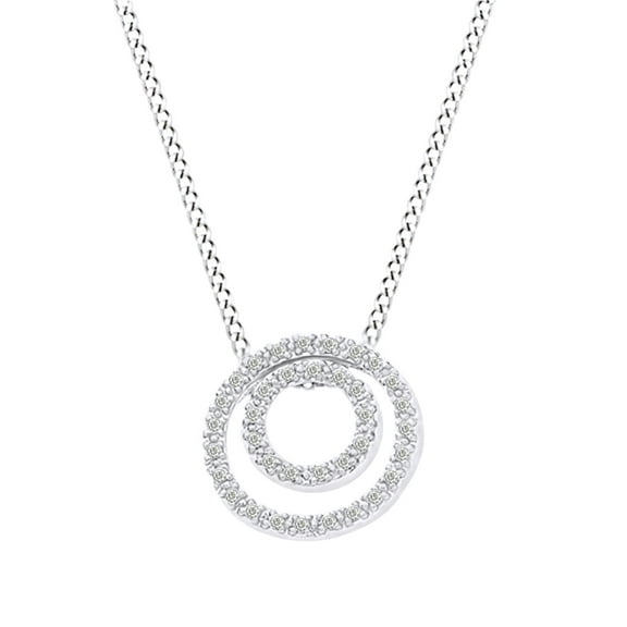 AFFY Round Cut White Natural Diamond Circle Pendant Necklace In 14k White Gold