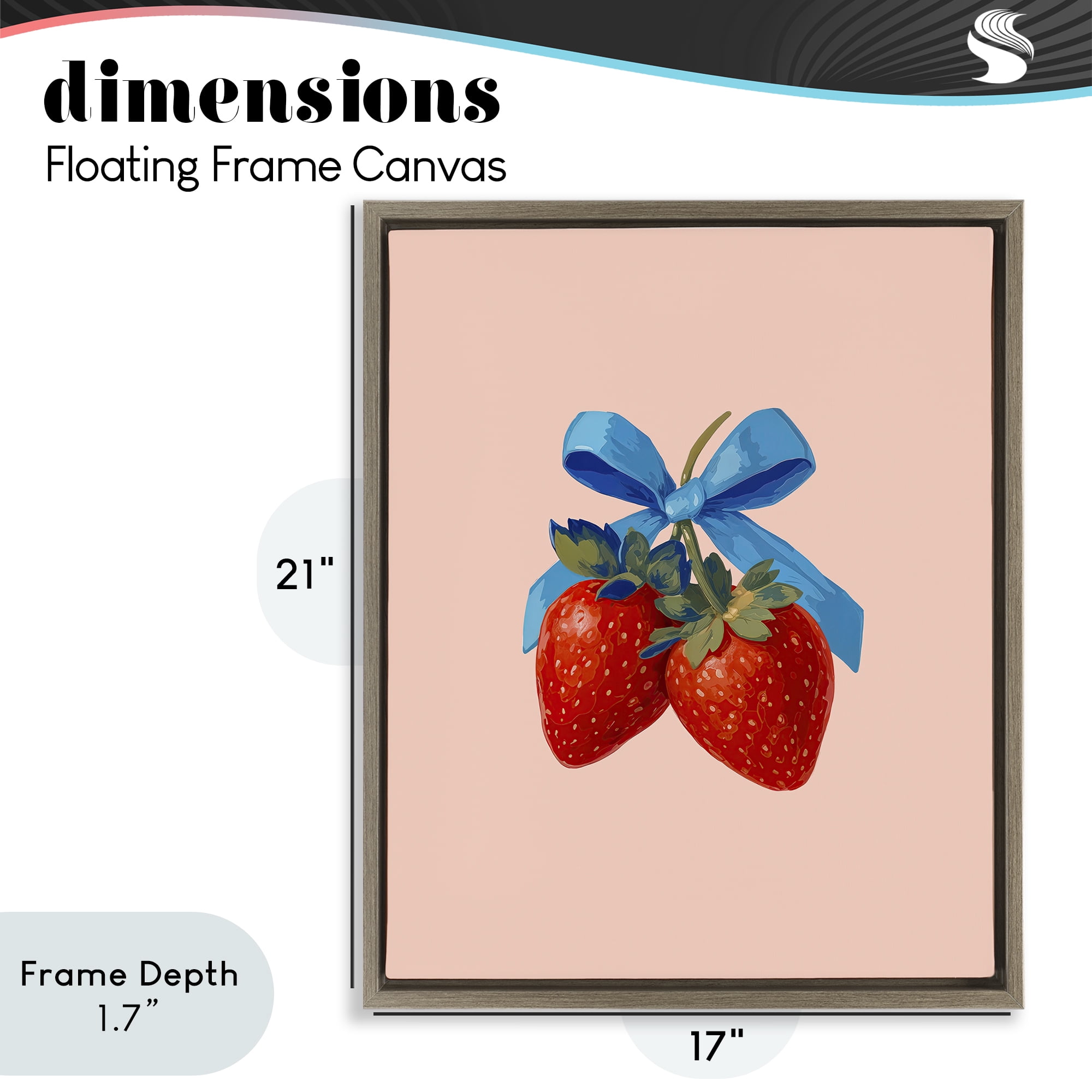 Stupell Industries Strawberry Pair with Blue Bow Brown Framed Floater Canvas Wall Art, design by Imagine It Images