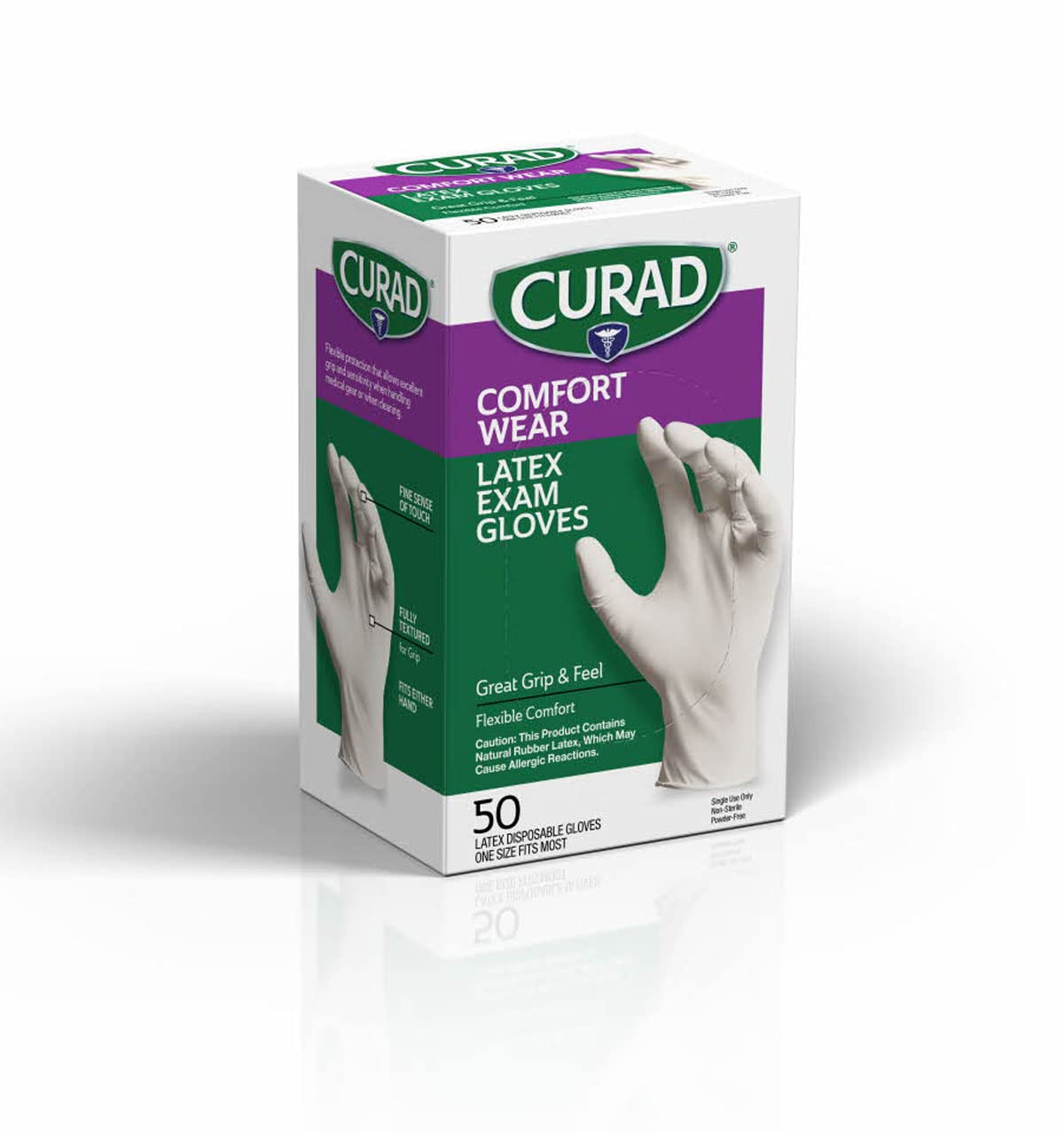Curad Comfort Wear Latex Exam Gloves, Disposable Gloves, 50 count