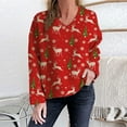 thumbnail image 1 of TIMIFIS Chandails de Noël pour Femmes Automne Manches Longues Mignon Renne Flocon de Neige Sapin de Noël Imprimé Col en V Chandail Décontracté Hiver Extensible Tricoté, 1 of 6