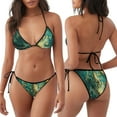 thumbnail image 3 of KLL Turquoise Golden Swirl Print Bikini Set for Women,String Two Piece Halter Top Triangle Bikini Set with Tie Side Bottom Sexy Swimsuit Bathing Suits, 3 of 5