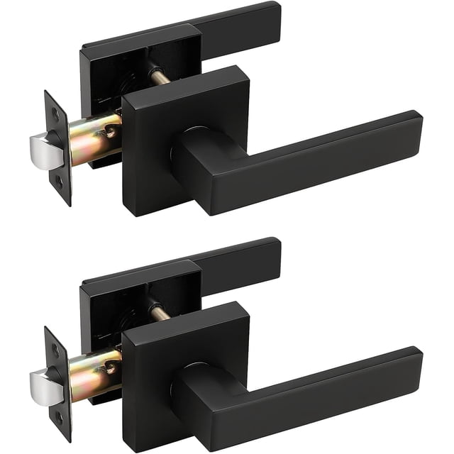 Serrures de Porte de Passage avec Rosace Carrée pour Porte Intérieure, Couloir Ou Garde-Robe, Levier de Porte Sans Clé à Fini Mat, Poignée de Porte Réversible Robuste