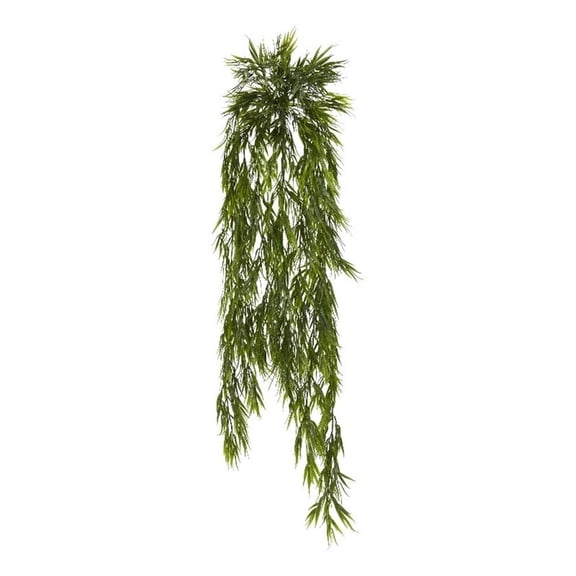 Nearly Natural Green 43" Plastic Mini Bamboo Hanging Bush Artificial Plant, Set of 2