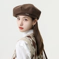 thumbnail image 4 of Boina estándar de metal de lana de otoño e invierno de estilo coreano gorra octogonal para niños circunferencia de la cabeza grande cara pequeña sombrero de pintor de arte de moda, 4 of 5