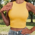 thumbnail image 2 of Solid Color Cropped Tank Top Sleeveless Round Neck Casual Summer Vest for Women, S, Yellow, 2 of 5