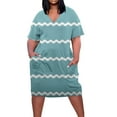 thumbnail image 2 of New Oversized Plus Size Summer Dresses Trendy Short Sleeve V-Neck Mid-Length Dress with Pocket Striped Quick Drying Blouses for Women Dressy Casual, 2 of 5
