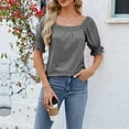 thumbnail image 2 of Gbsyewxs Womens Tops Square Neck Puff Sleeve Ruffle Solid Color Casual Summer T Shirts For Women Grey, 2 of 9
