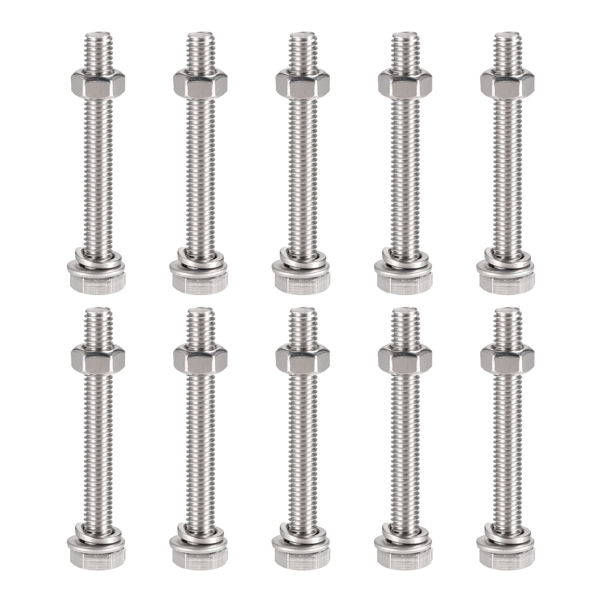 Uxcell M6 x 50mm 304 Stainless Steel Hex Head Screws Bolts, Nuts, Flat