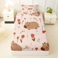 thumbnail image 3 of Erosebridal Cartoon Capybara Animal Twin Sheet Sets 3pcs For Child Boys Girls,Pink Flowers Bedding For Kids,Ultra Soft Home Decor, 3 of 5