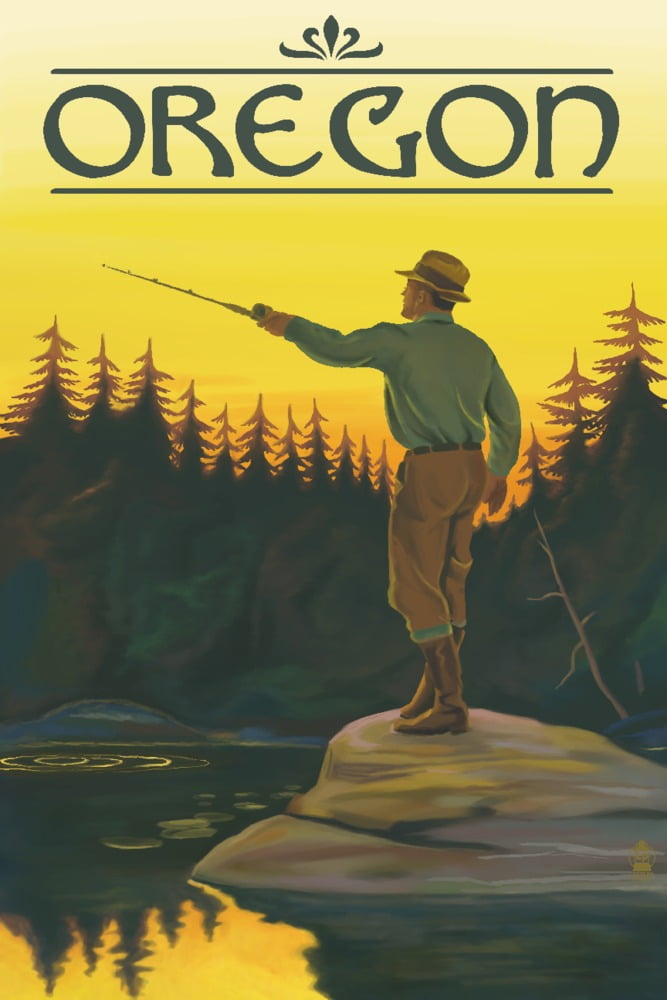 Oregon, Fly Fishing Scene (12x18 Wall Art Poster, Room Decor