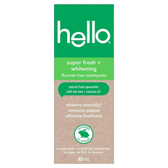 Hello Vegan Fluoride Toothpaste, Moisturizing Hemp Seed Oil + Coconut Oil, Super Fresh Family Farmed Spearmint, Naturally Whitening Toothpaste, Helps Remove Plaque , 82ml, 82mL