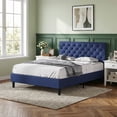 thumbnail image 2 of 4 EVER WINNER Queen Size Platform Bed Frame with Faux Leather Upholstered Headboard, Bed Frame Twin with Button Tufted Design, No Box Spring Needed, Noise Free, Easy Assembly,Blue, 2 of 8
